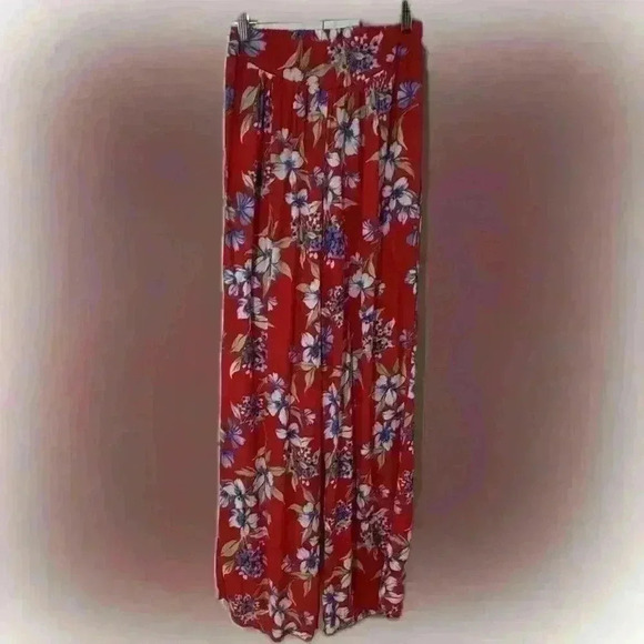 5 for $25| Fashion Nova red large print floral palazzo flowy wide leg pants XS - Picture 1 of 8